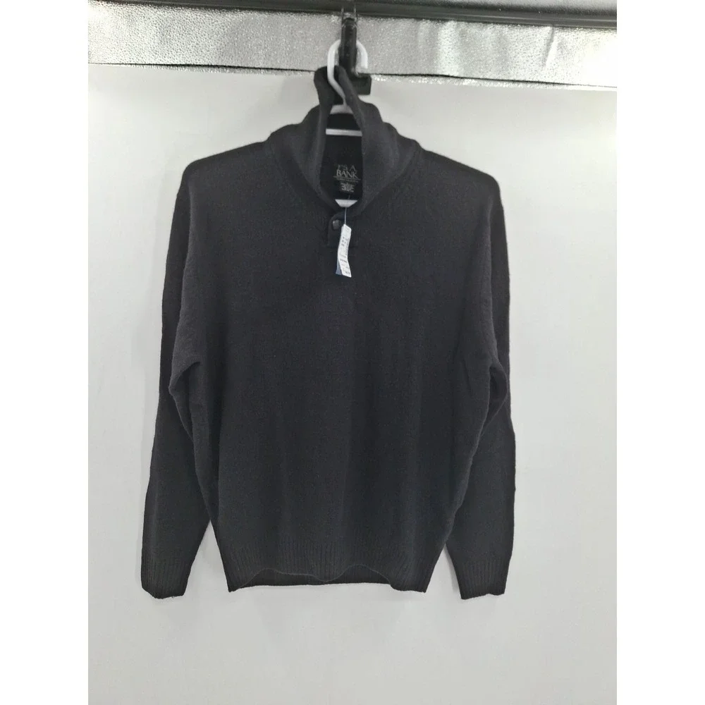 Jos A Bank Mens Large Black Lambs Wool Blend High V Neck‎ Sweater NWT